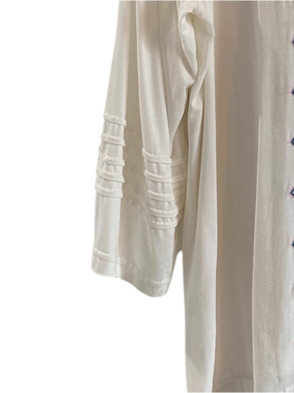 LIV Los Angeles White Embroidered V-Neck Tunic with Pintuck Sleeve Detail, 1X - Picture 6 of 13